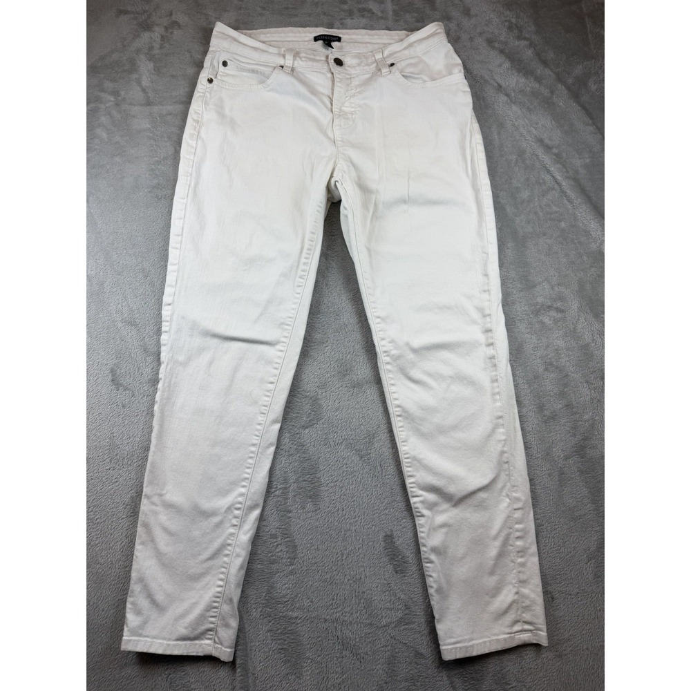 Eileen Fisher Jeans 6 White Organic Cotton Stretch Straight Tapered 31x29
